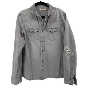 AllSaints Denim Drayson Snap Up Shirt Mens L Faded Black Distressed All Saints